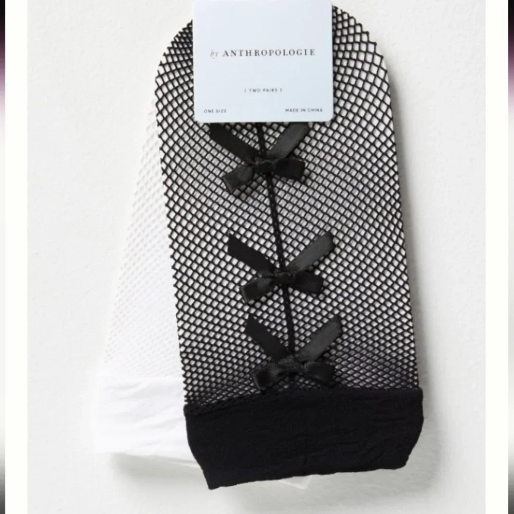Anthropologie Set Of Two Fishnet Bow Socks NWT